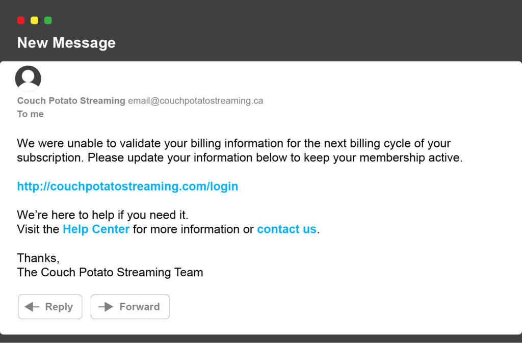 Illustration shows an email from a fake streaming service — it’s another phishing scam