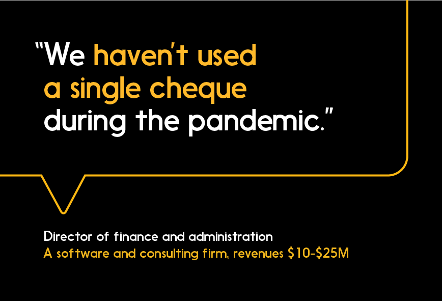 Illustrated quote: “We haven’t used a single cheque during the pandemic”