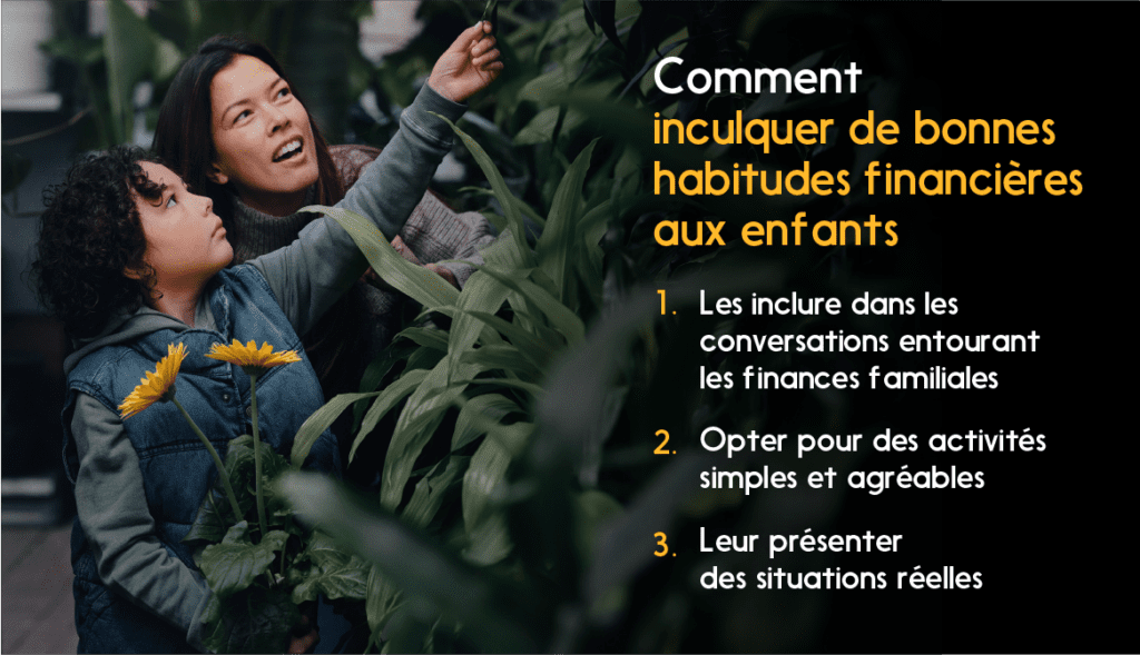 Photo de mère et fils contre les points clés pour inculquer de bonnes habitudes financières aux enfants.