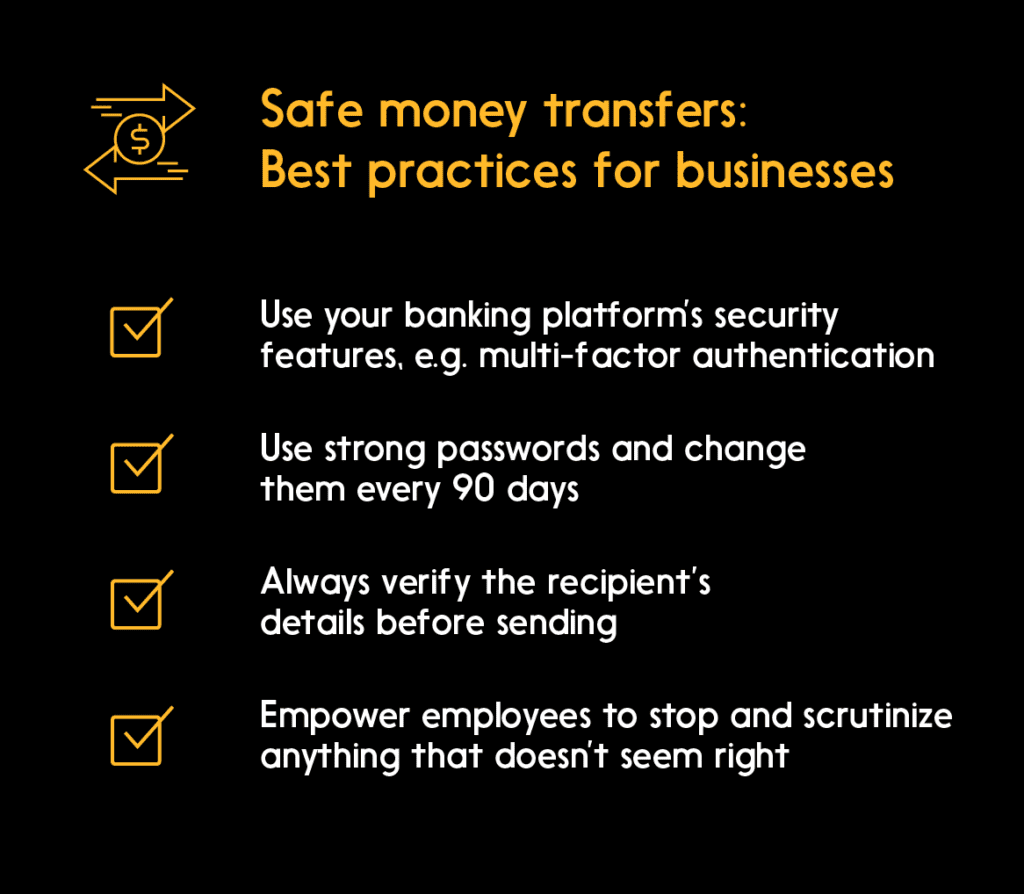 Info table: Safe money transfers: Best practices for businesses