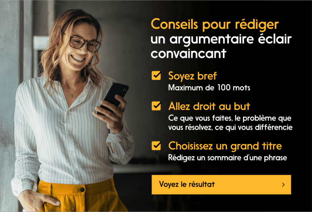 Trucs pour un argumentaire éclair « Être bref, aller droit au but, choisir un grand titre », avec lien