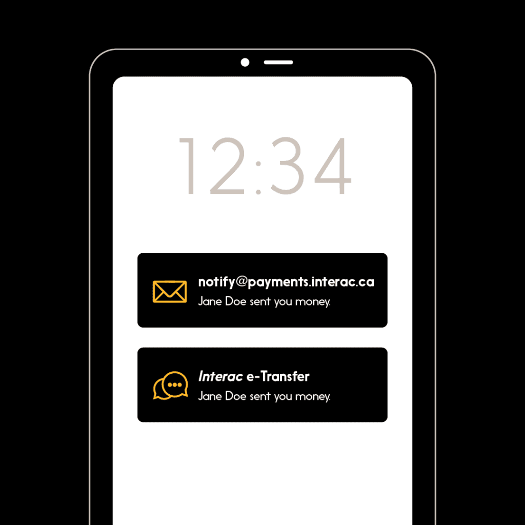 Image of notification of e-transfer on a mobile device