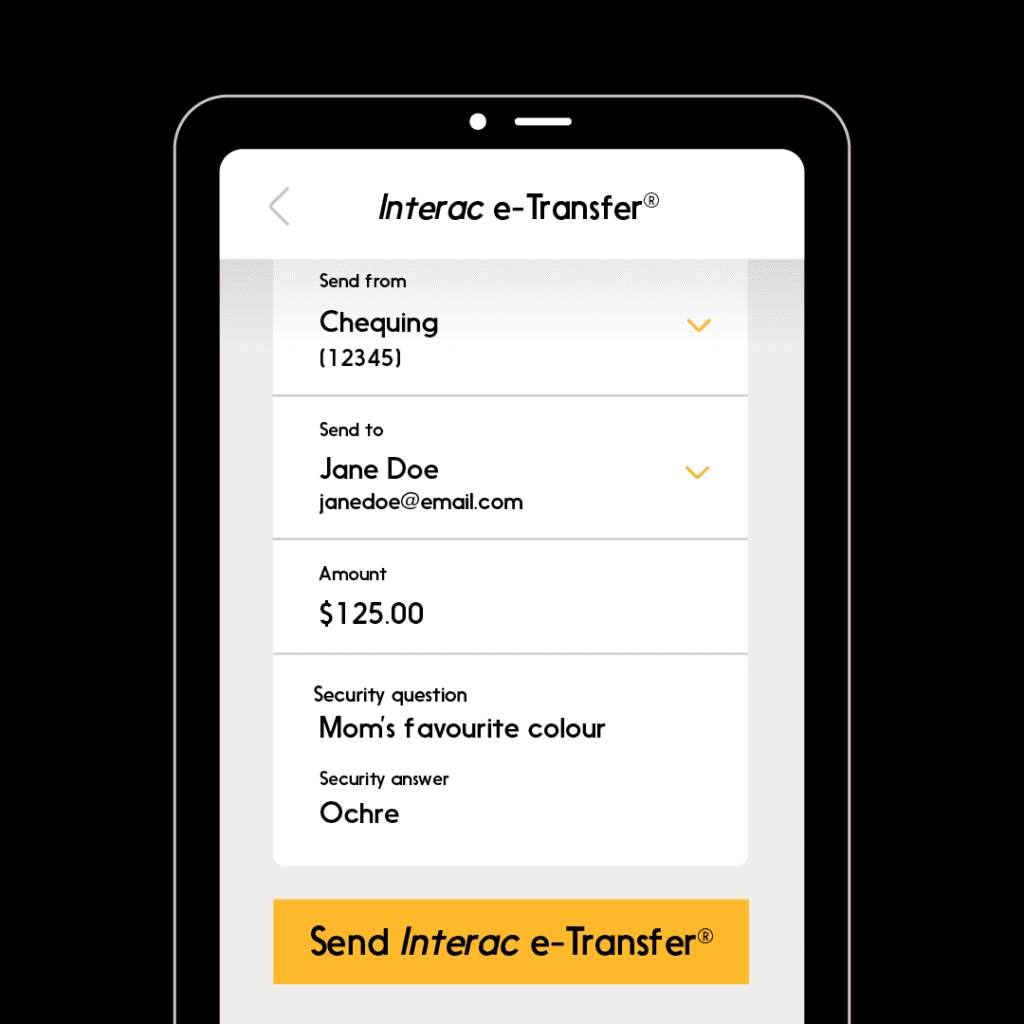 Image of prompt to send e-transfer on a mobile device