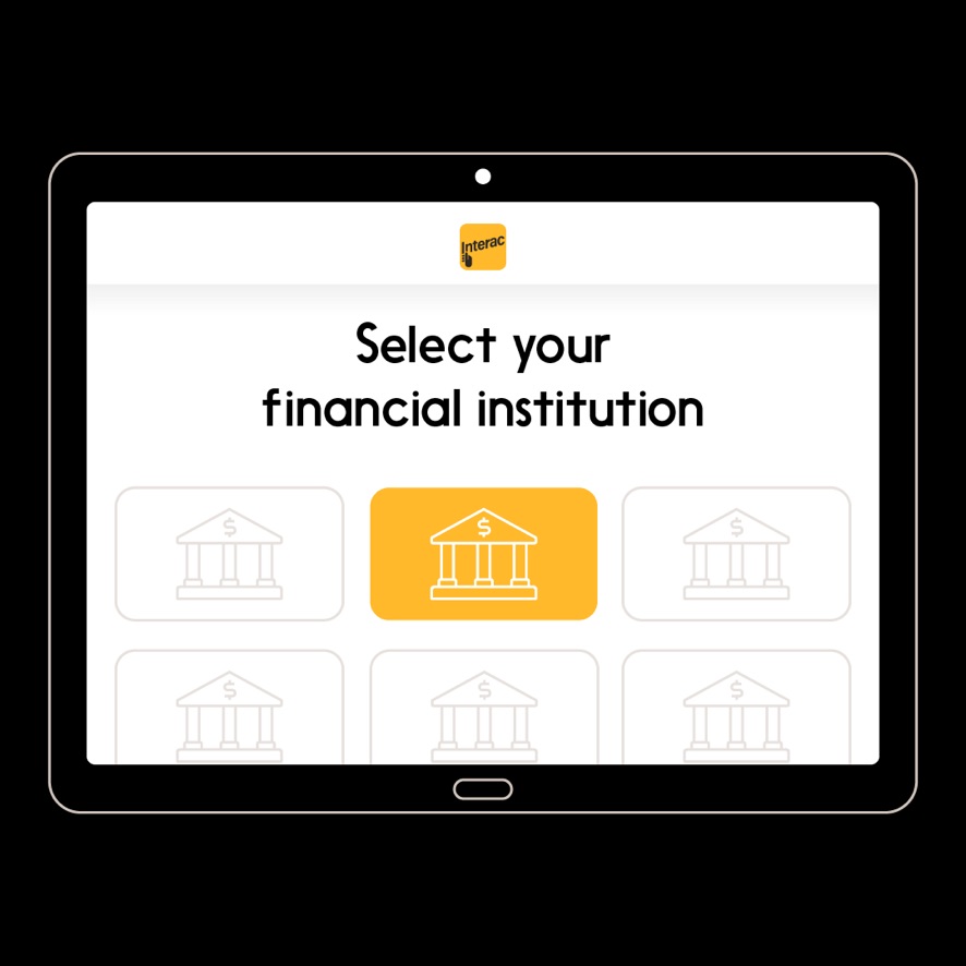 Image showing a prompt to select your financial institution after choosing INTERAC verification service