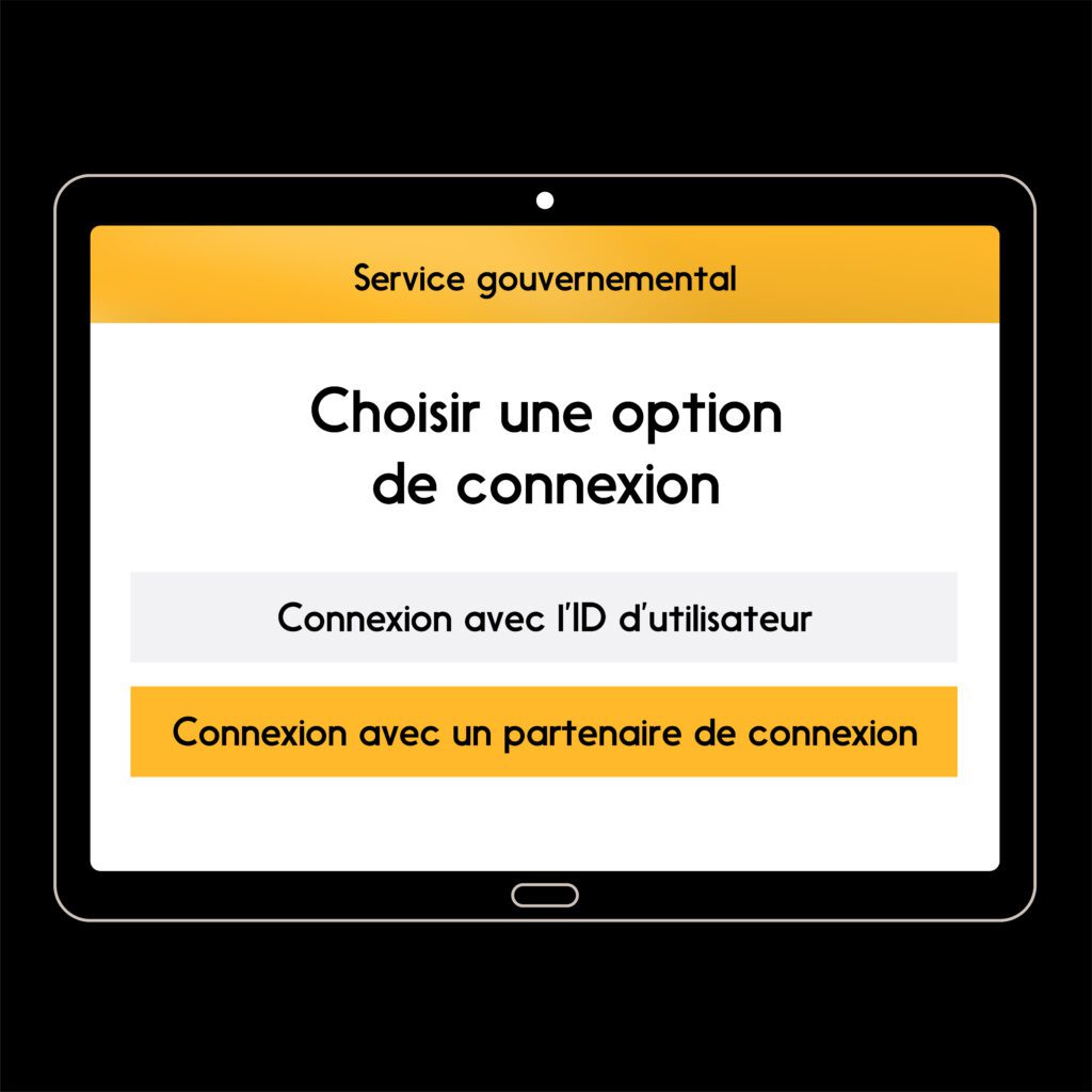 Image des commandes d’accès à un service gouvernemental avec les options d’utiliser l’ID d’utilisateur ou un partenaire de connexion